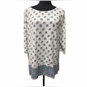 J. Jill White and Blue Floral Boho Vibes Casual Tunic Top Size XLP